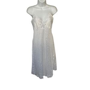 St. Michael Vintage Sz UK 14 38” S White Nylon Slip Dress Nightie Satin Lace